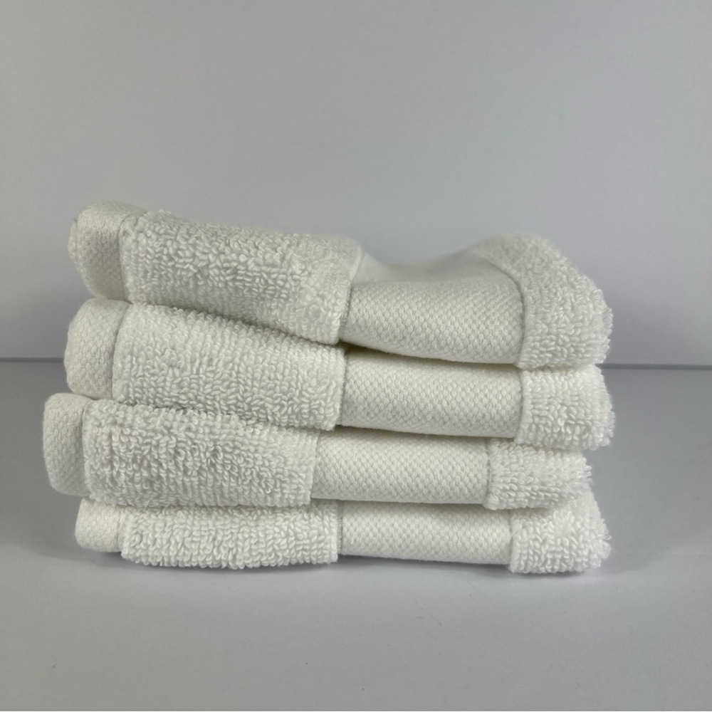 4 Ralph Lauren Washcloths Wescott Sailcloth Pure White 4 Pc Set Cotton NEW